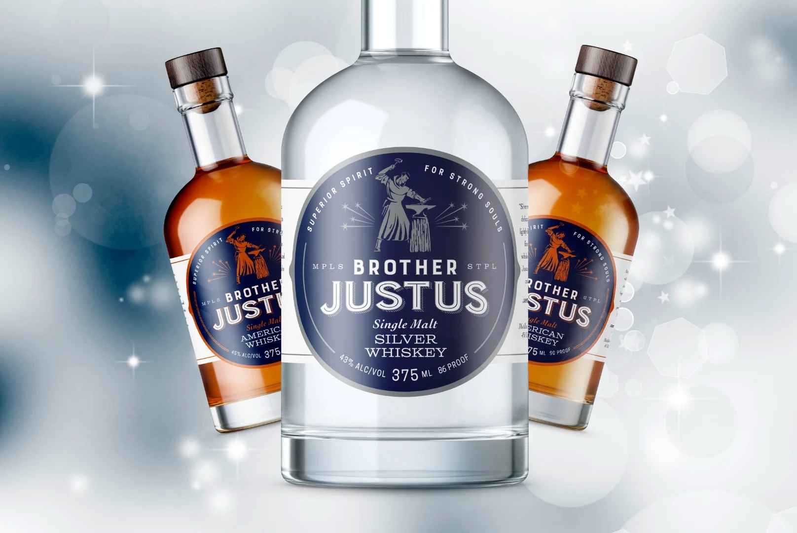 Brother Justus Silver Whiskey bottle in festive holiday display