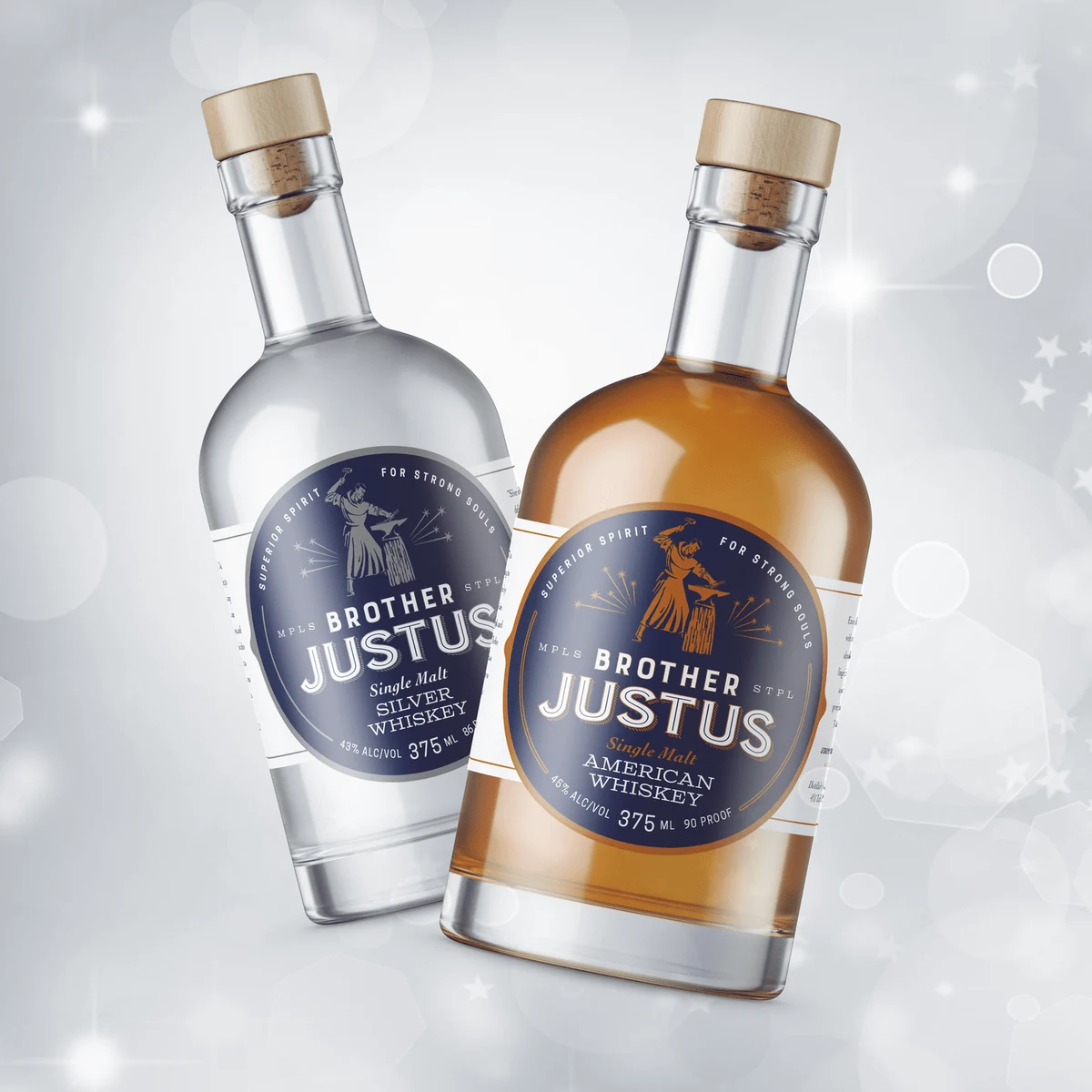 Brother Justus whiskey bottle on a retail shelf