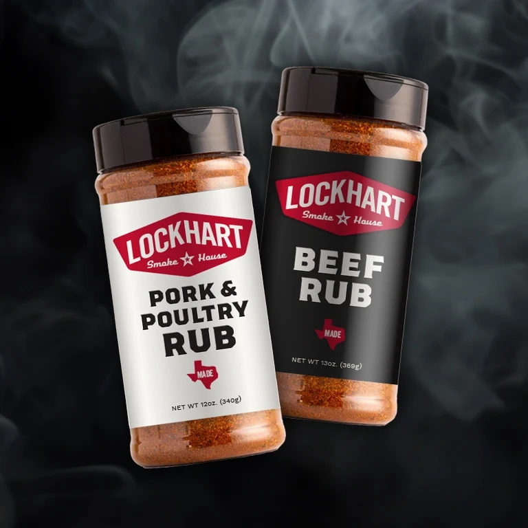 Lockhart Smokehouse Pork & Poultry Rub and Beef Rub seasoning shaker packaging