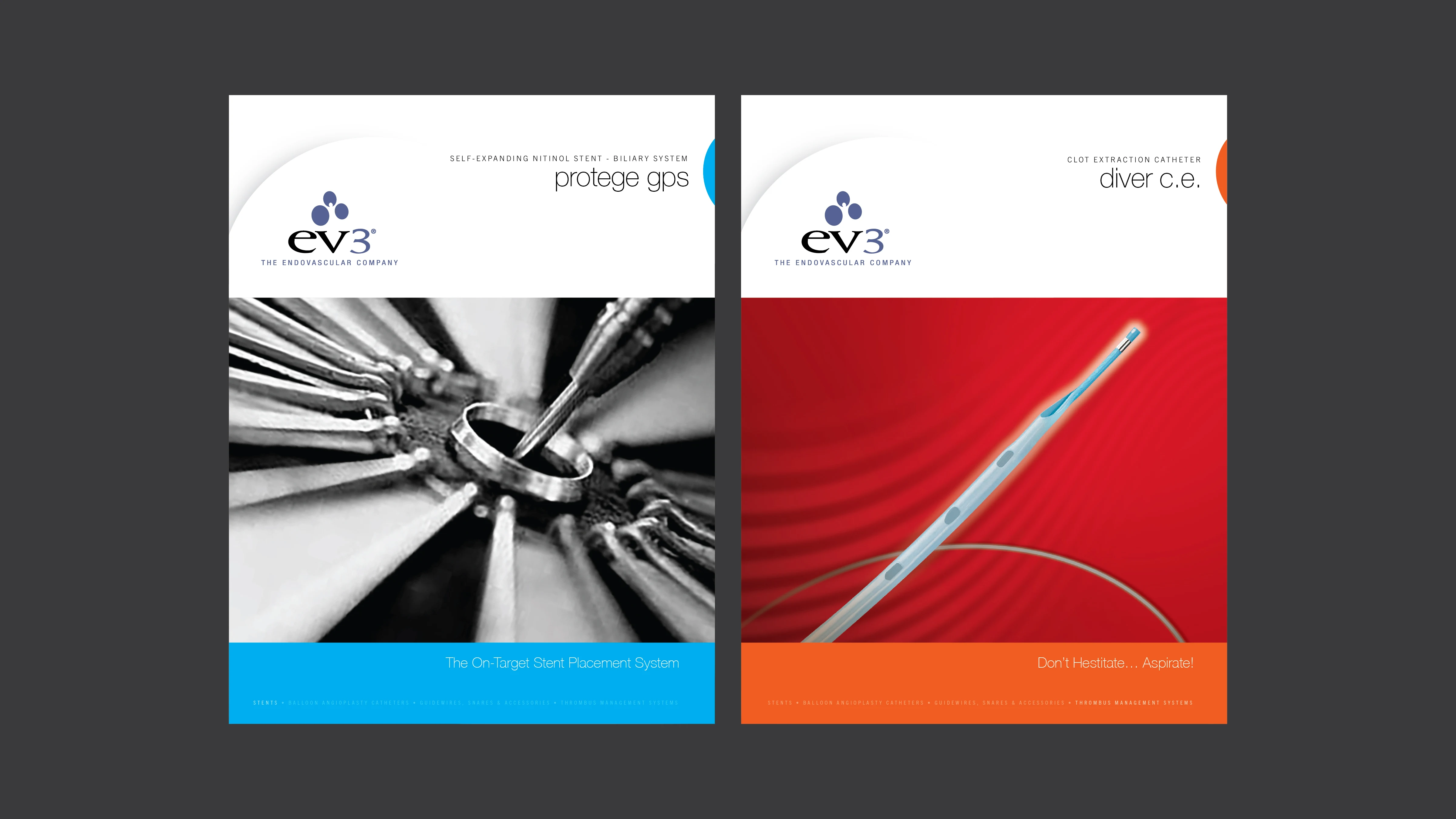 EV3 MedTech branding group with product materials and advertising