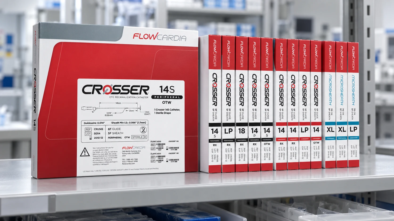 FlowCardia packaging system with product boxes and branded materials