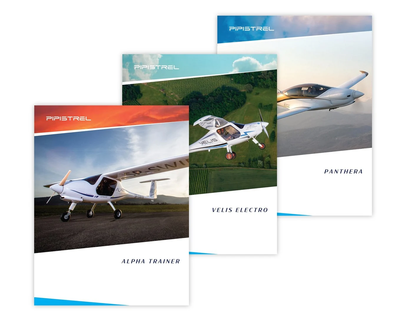 Pipistrel brochure covers featuring aircraft photography