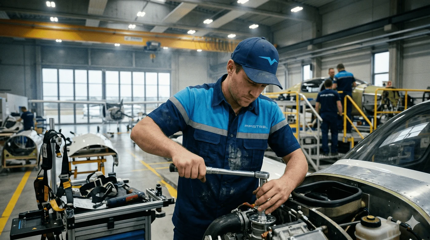 Pipistrel mechanic at work in the Slovenian assembly hangar