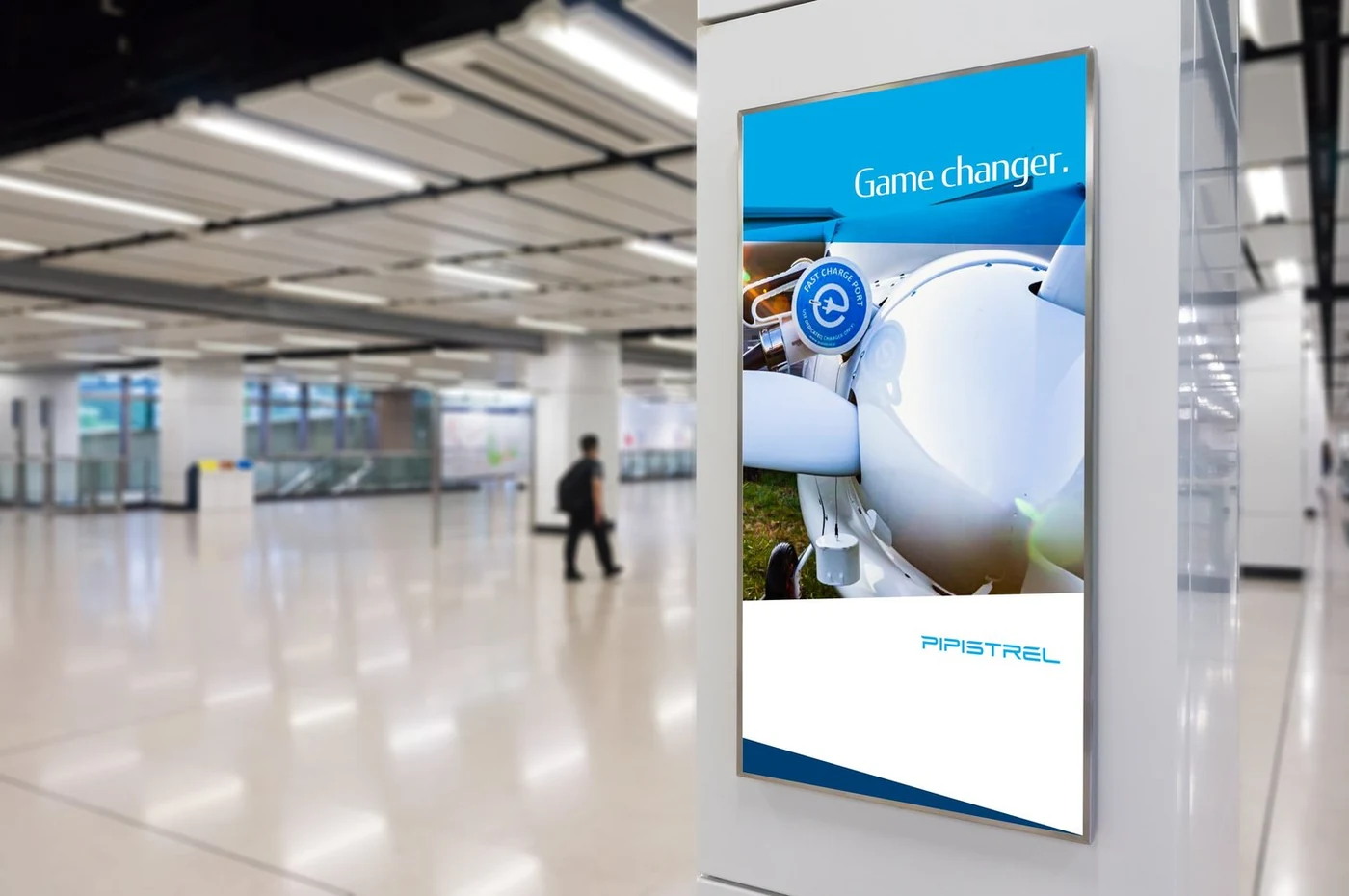 Pipistrel interior signage in airport terminal
