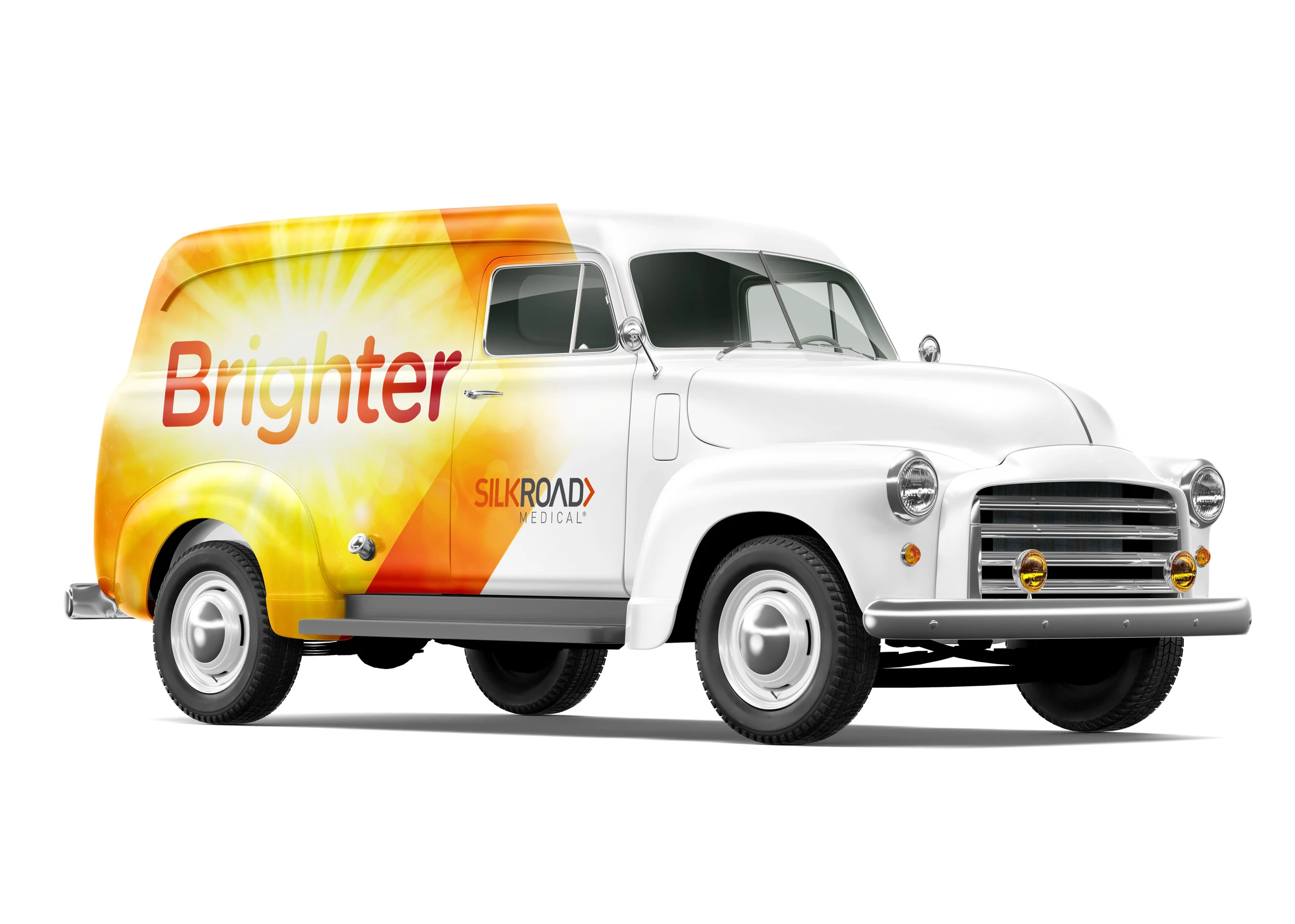 Silk Road Medical Brighter campaign vehicle wrap on a classic panel truck