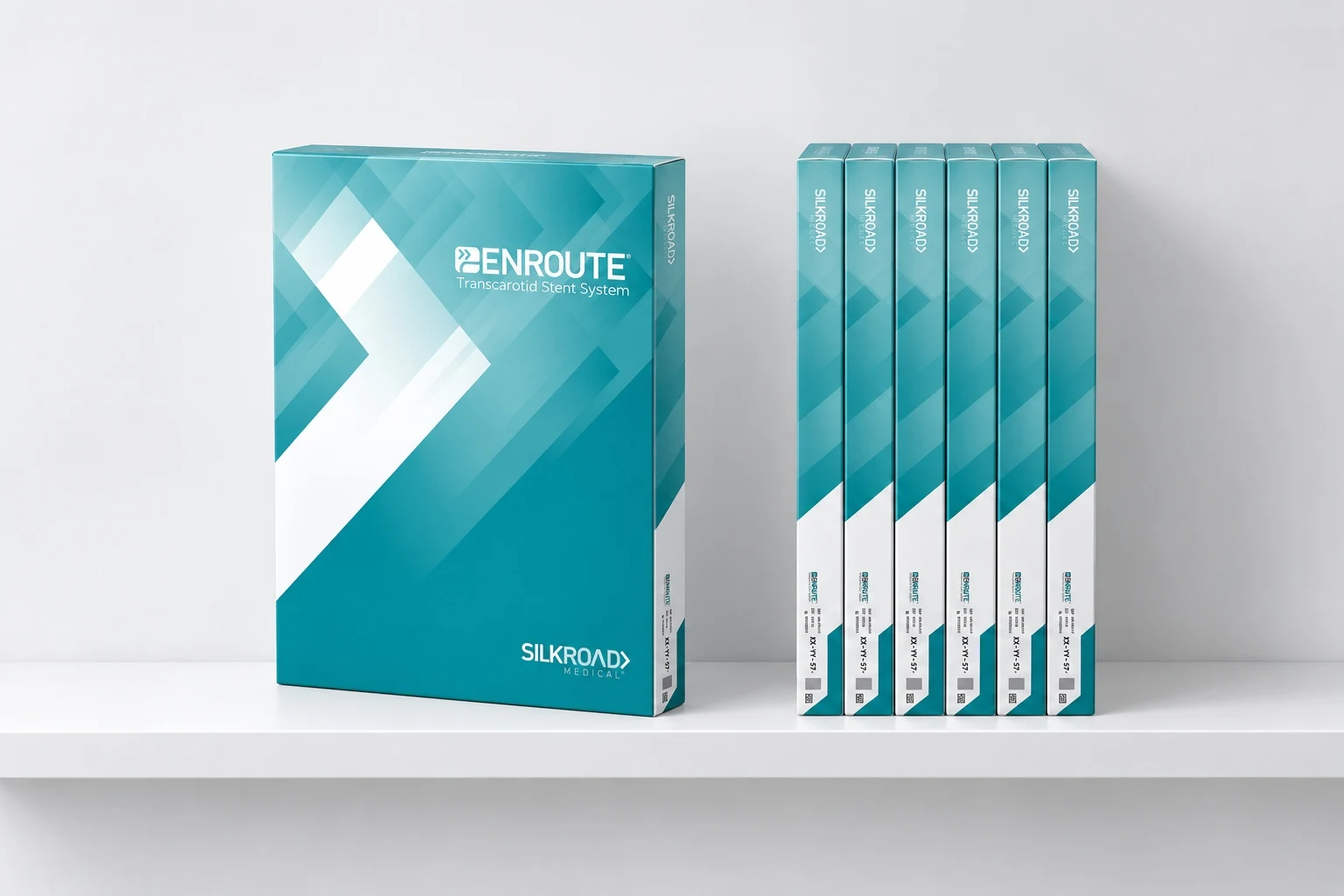 ENROUTE Transcarotid Stent System retail packaging boxes on a shelf