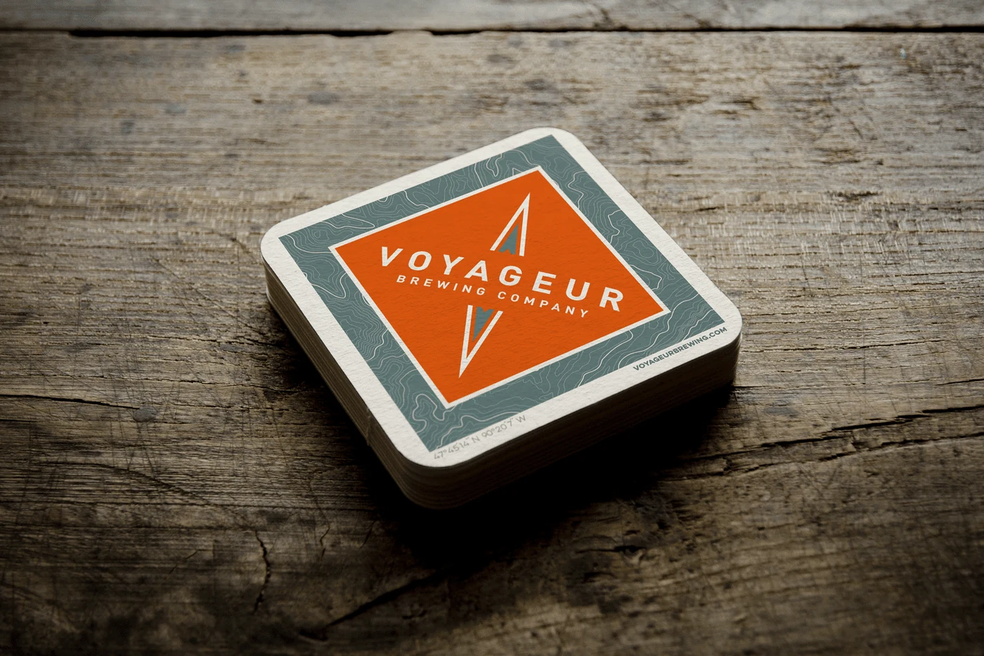 Voyageur Brewing branded coaster